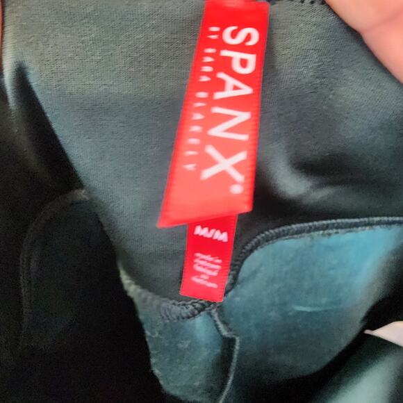 Spanx Faux Patent Leather Liquid Gloss Leggings Size M Deep Green Moto 20301R - Picture 13 of 15